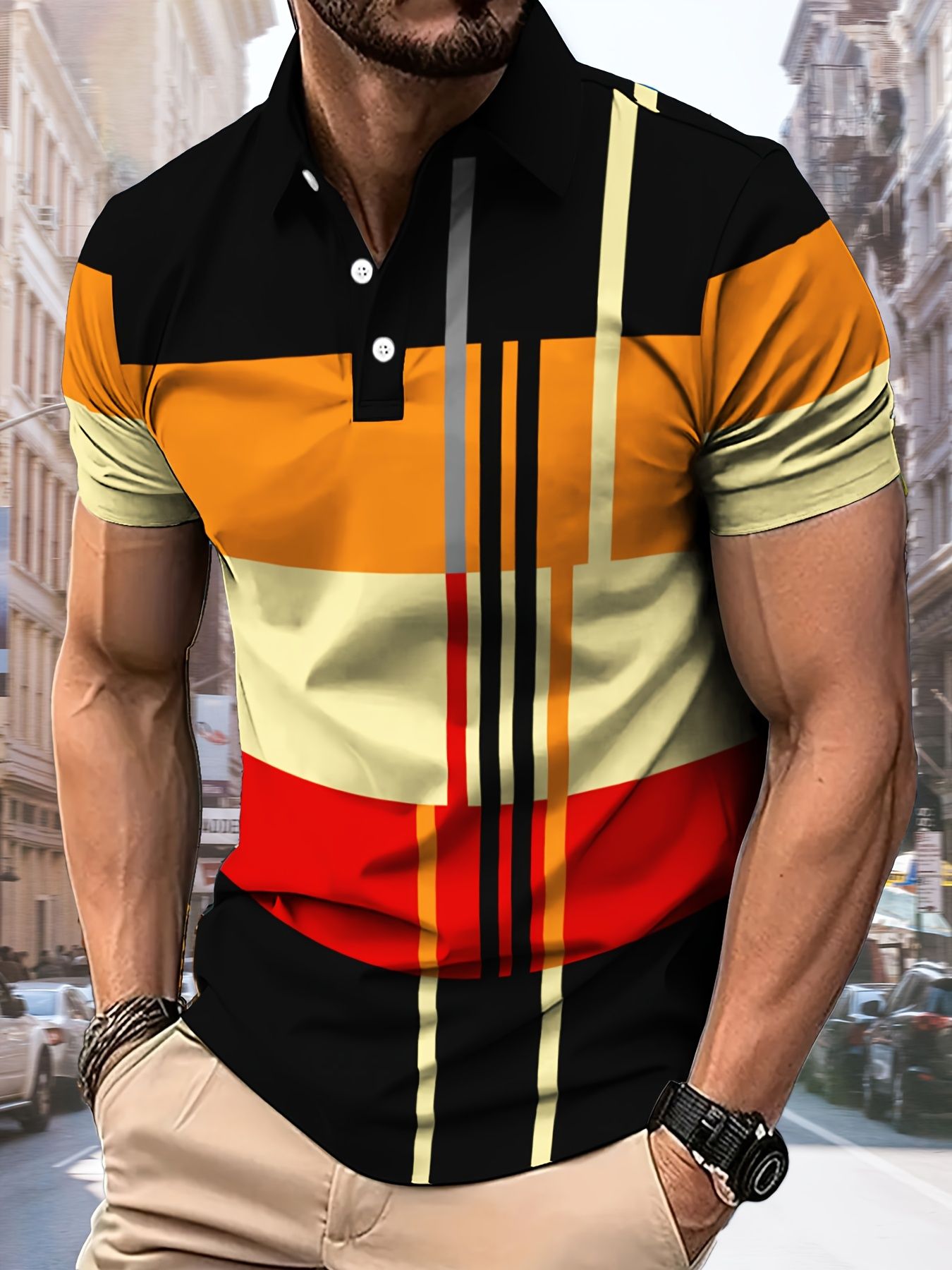 Men's Color Blocking Polo Shirt 3D Printed Outdoor Street Short Sleeve Printed Button Clothing Fashion Design Casual Breathable