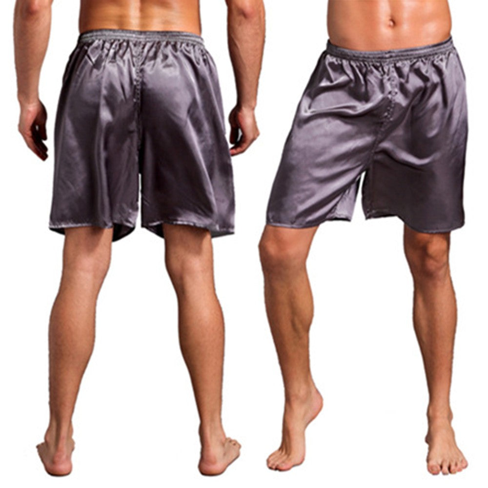 Men Casual Home Nightwear Silk Satin Pajamas Shorts Soft Pyjamas Pants Sleep Comfortable Bottoms Solid Color Breathable Boxer