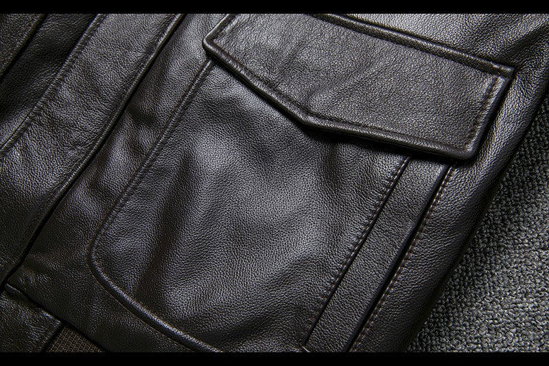 Air Force Flight Jacket Fur Collar Genuine Top Layer Cow Leather Jacket Men Black Brown Cow Coat Men's Winter Jacket ?? ??