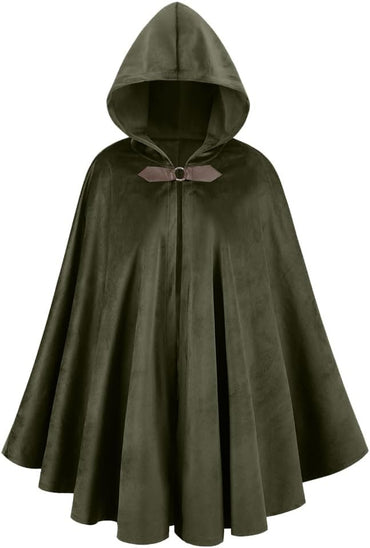 L'VOW Medieval Velvet Hooded Cloak - Renaissance Cape with Hood Vintage Capelet Halloween Sorcerer Costume