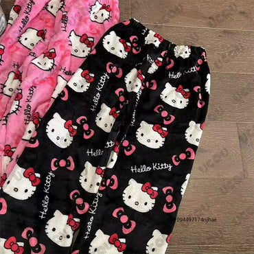 Autumn Winter Cartoon Hello Kitty Pajamas Pants Y2K Anime Women‘s Pajama Pants Couple Sleepwear Trousers Casual Home Clothes