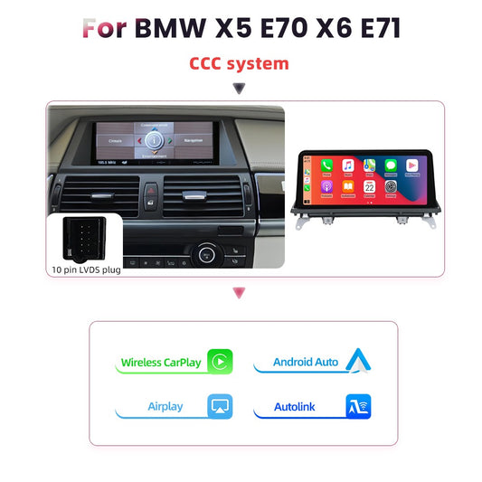 BONROAD Car Radio Wireless Carplay Android auto For BMW X5 E70 X6 E71 CCC CIC Bluetooth Mirror Link Navigation GPS Touch Screen