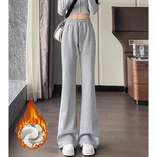 Winter Girls Fashion High Waist Thermal Fleece Pants Lady Snow Warm Straight Leg Plush Trousers Female Hot Sale Thin Pants