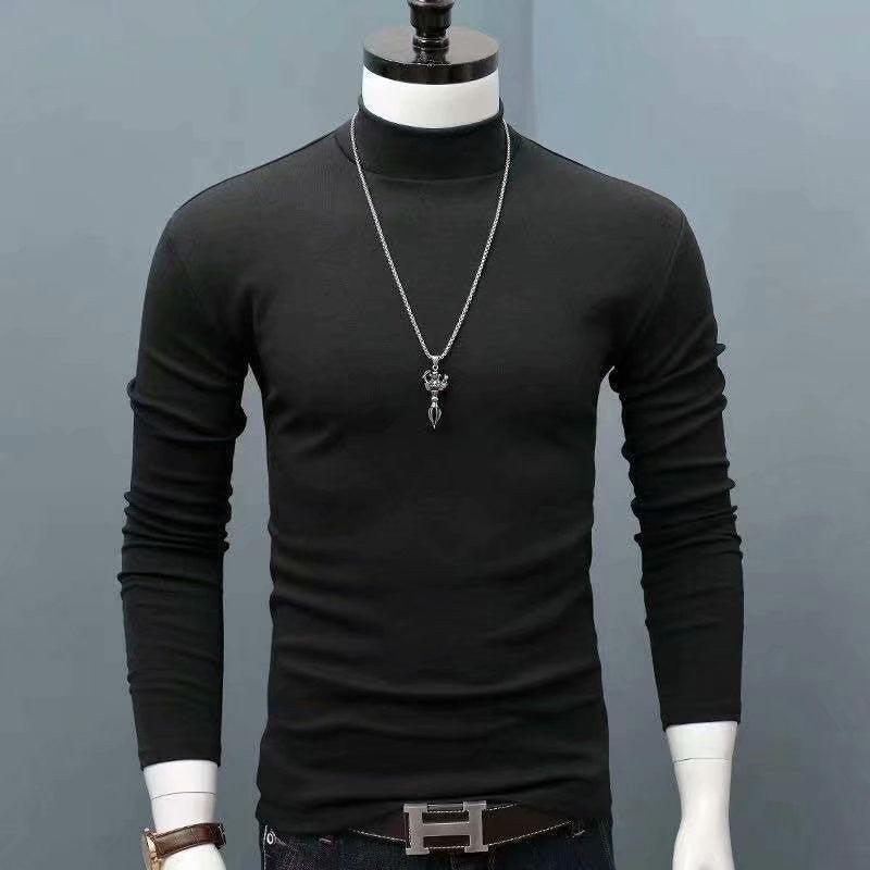 Hot Winter Warm Men Mock Neck Basic Plain T-shirt Blouse Pullover Long Sleeve Top Male Outwear Slim Fit Stretch Fashion Sweater