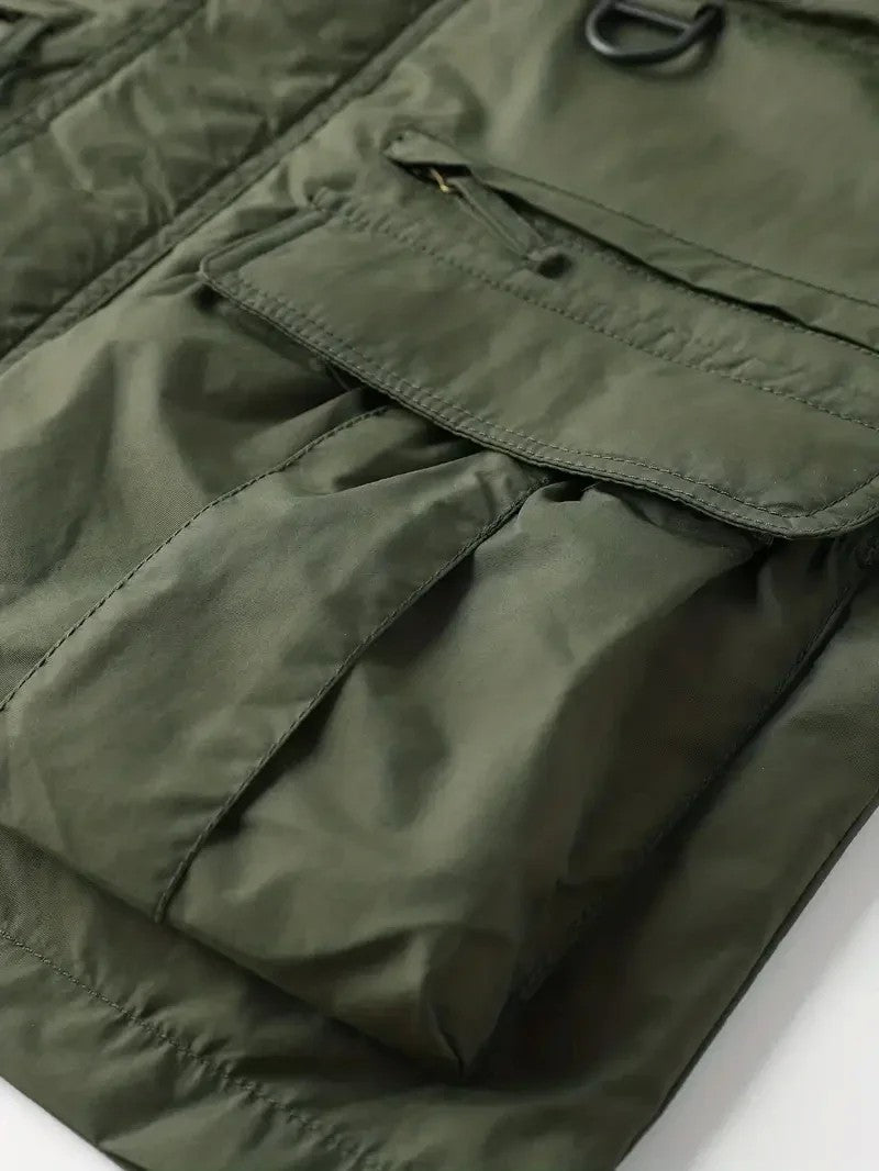 Men's Casual Waterproof Multi Bag Cargo Jacket Vest Suitable for Outdoor Activities Detachable Windproof Hooded Jacket Jacket