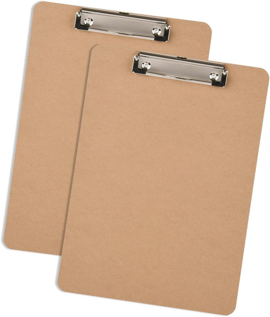 2 Pack Hardboard Office Clipboard, Letter-Size Clipboard with Low Profile Clip, Classic Clip, 9" x 12.5" Wood Clipboards