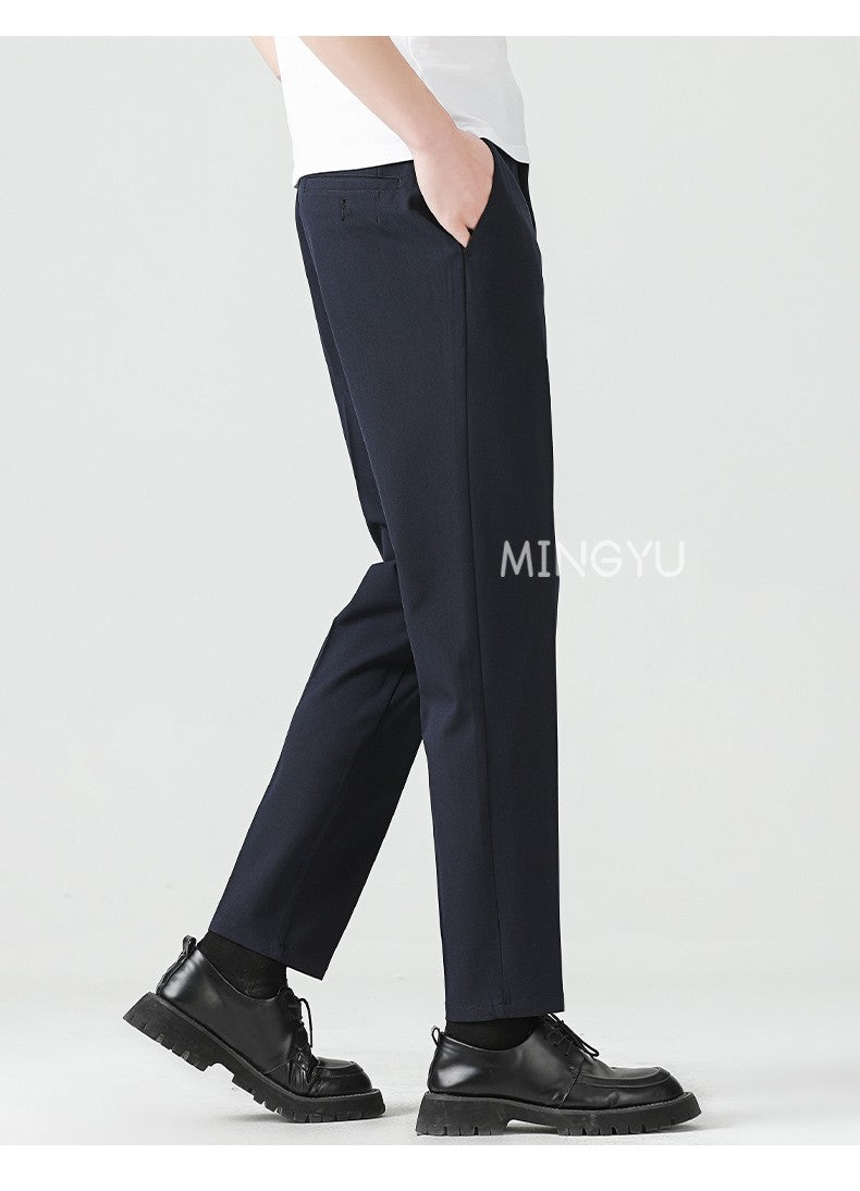 High Quality Lyocell Blend Summer Ankle Length Pants Men Business Elastic Waist Formal Suit Korean Social Work Trousers Male 40