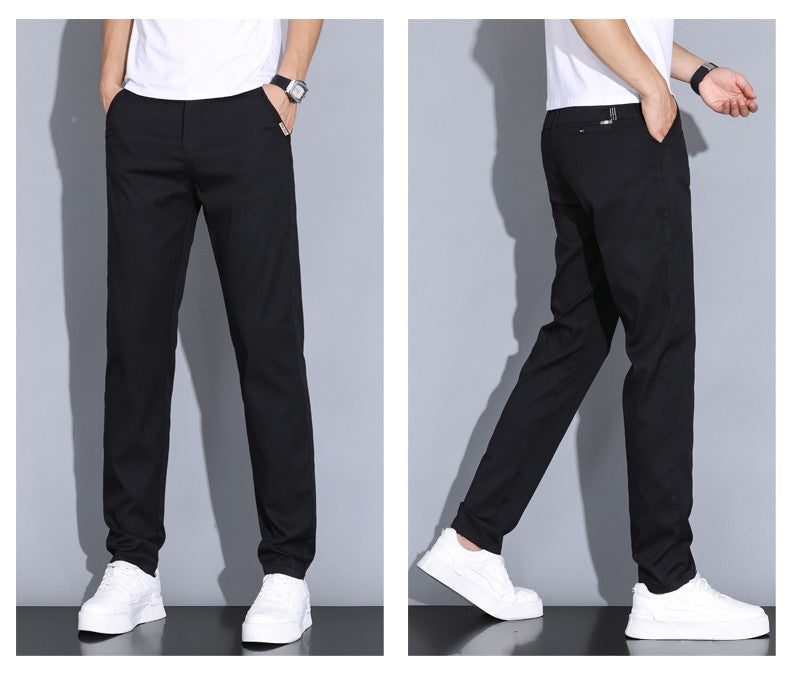 2024 Summer Thin Men Straight Casual Men's Pants Slim Stretch Elastic Waist Male Trousers Solid Color Brand Clothing Coffee
