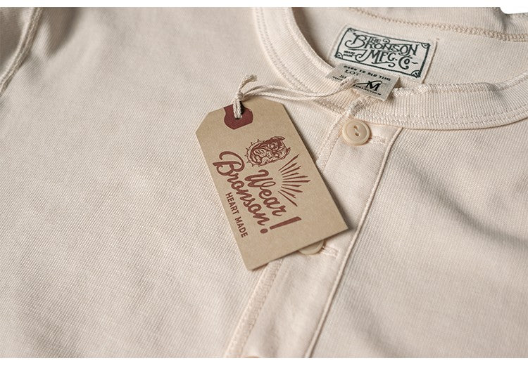 Bronson 350g Heavyweight L/S Henley Shirt Vintage Plain Base T-Shirt For Men