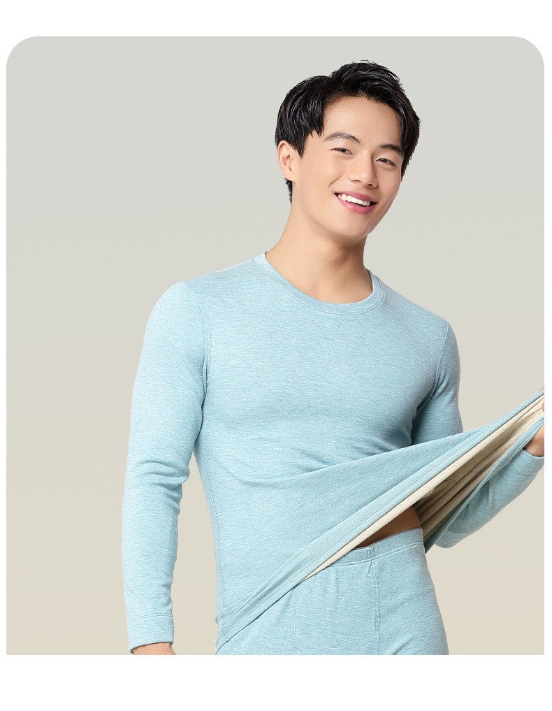 6760 Autumn Winter Keep Warm Slim Underwear Tops Pants For Men Good Quality Mulberry Silk Fleece Thicken Simple Male Sets Gift