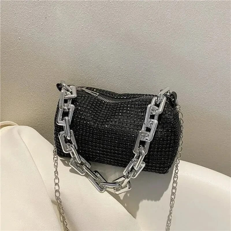 Luxury Rhinestone Bucket Bag Glitter Chain Prom Purse Women's Dinner Package Fashion Female Shoulder Bag
