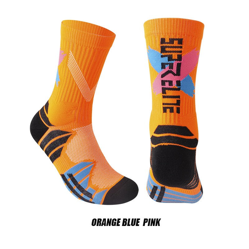1 Pair High Tube Professional Practical Sport Socks Men's Towel Bottom Thickened Shock Absorbing Contrast Color Elite Socks