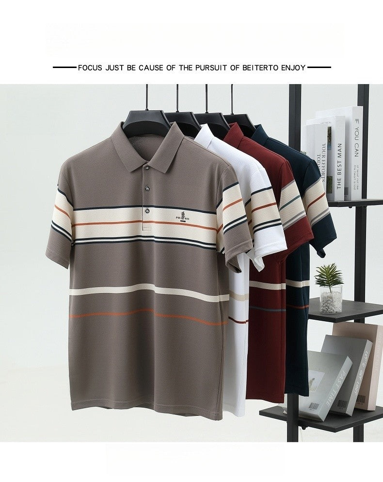 Luxury men's short sleeved polo shirt summer fashion hot selling striped top badge original design golf casual business T-shirt