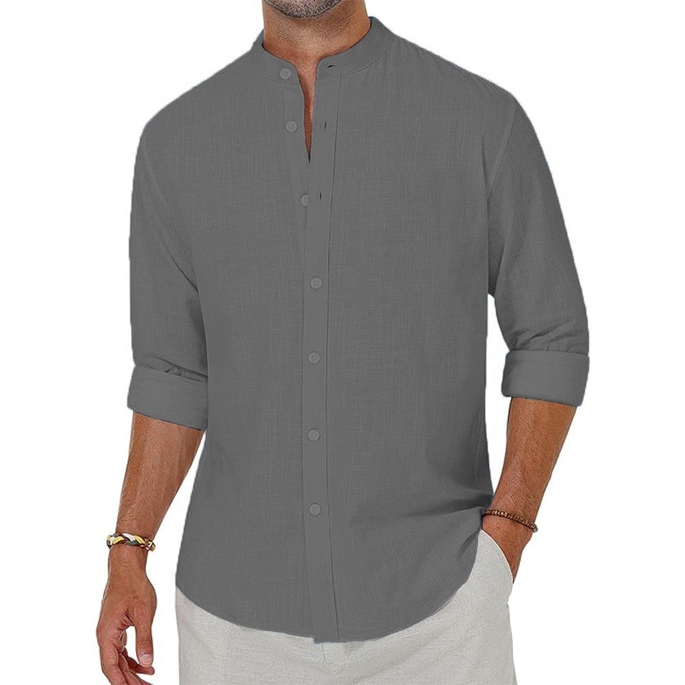 Men's Cotton Linen Shirts Long Sleeve Button Down Shirt Henley Collar Beach Shirts Hawaiian Vacation Casual Tops Men