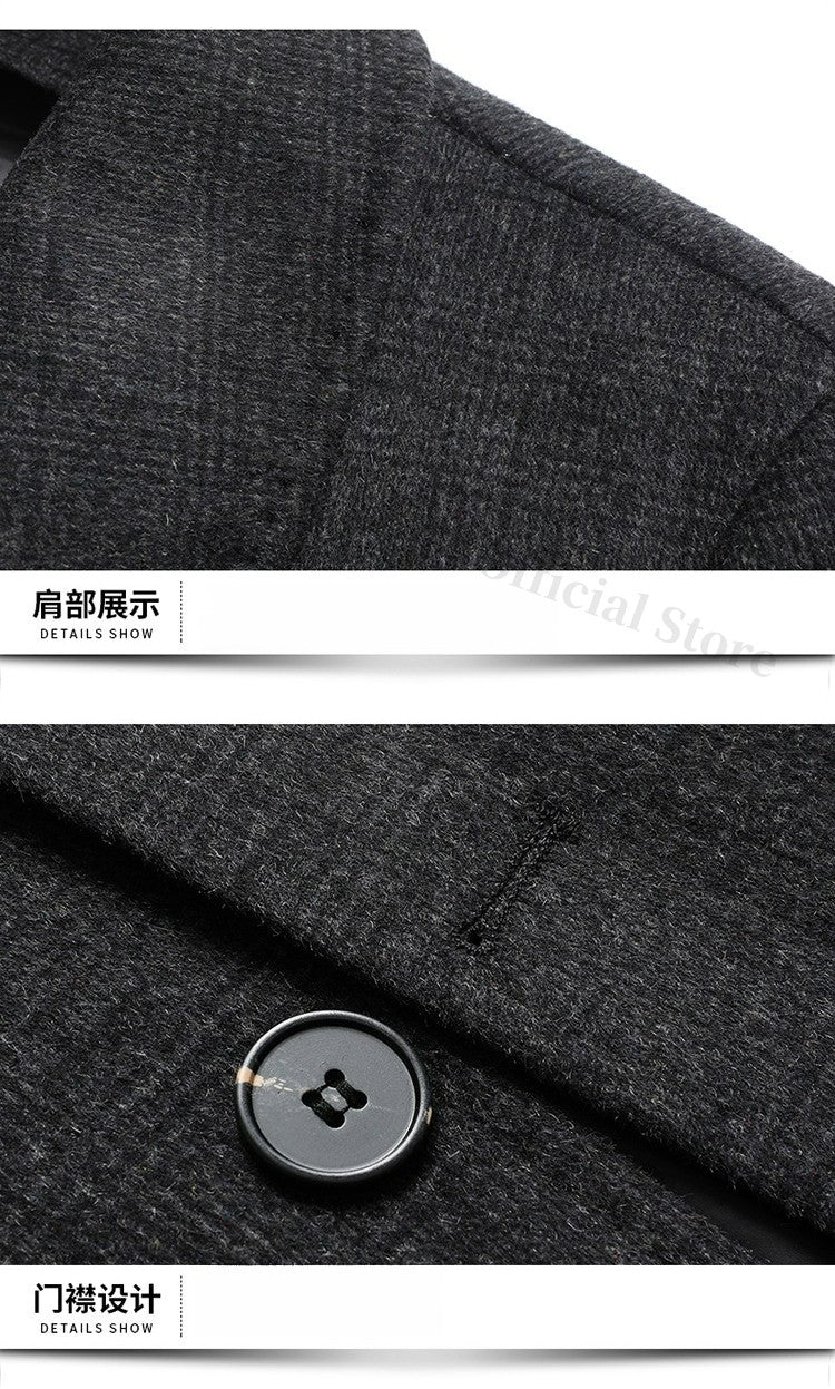 Maxbarley Winter Down Coat Lightw Luxurious Detachable Lining Working Cold Proof Overcoat Mens Mid Length Warm Woolen Trench