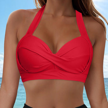 Halter Neck Push Up Bikinis Tops Women 2025 New Chest Padded Solid Swimwears Bikinis Top For Women Summer Beach Bathing Suit