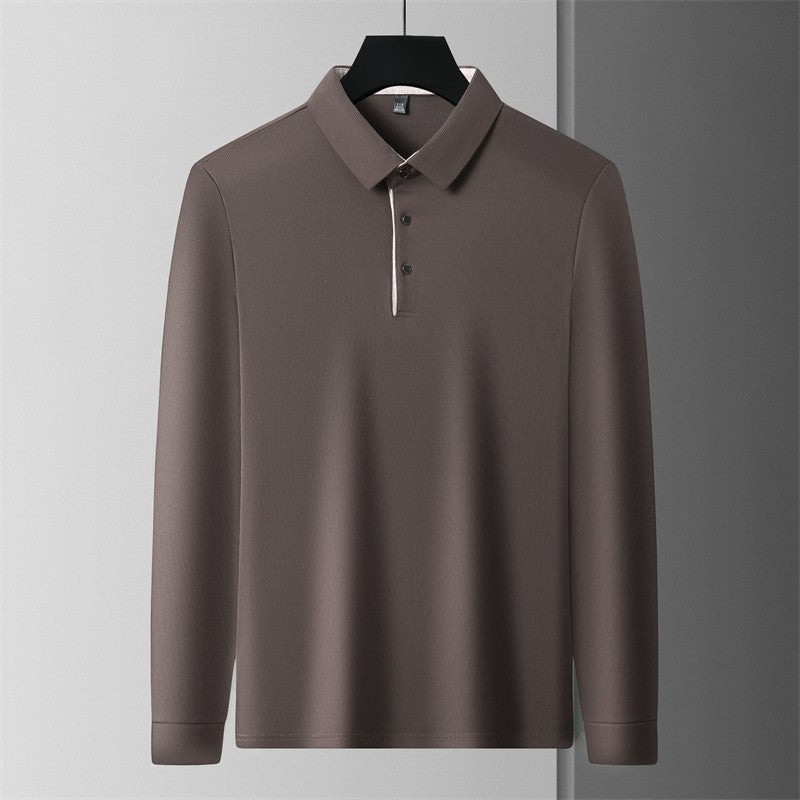 New Men's Business Casual Long Sleeve Solid Color Polo Shirt Fashionable Warm Comfortable Four Seasons Versatile Top