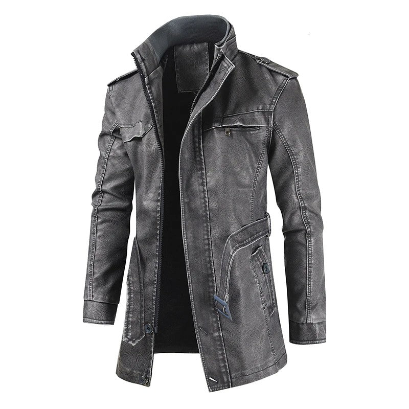 Men Outfit Fashion Warm Casual Vintage Faux Leather Jacket Coat Men Winter Brand New Long Thick Fleece Leather Jacket Parkas