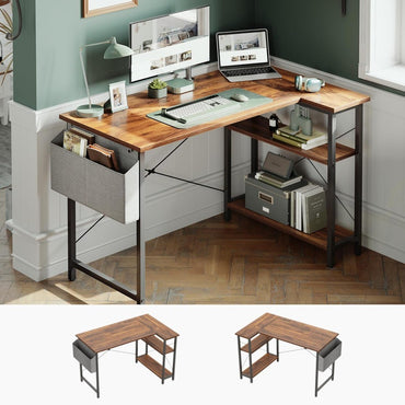 L-Shaped 40 Computer Desk with Reversible Storage Shelves for Home Office, Study, Writing, and Gaming