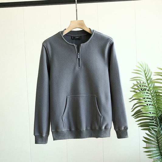 Autumn Winter Fleece Half Zipper Henley Collar Men Long Sleeve Sweatshirts Pocket Keep Warm Thickened Fleece 2xl Oversized Tops