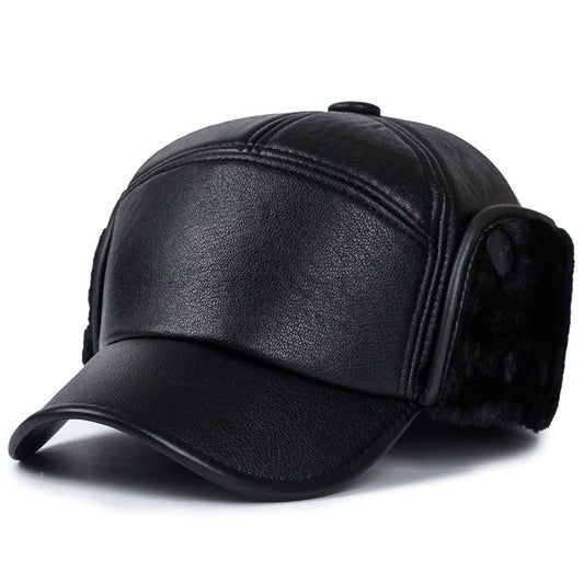 Chapéu de Inverno Quente Masculino Couro Preto Pelo Boné de Beisebol Masculino Snapback Feminino Casquette Bones Chapéu de Pai Gorras Abas para Orelhas Chapéu Grosso