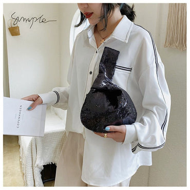 Ladies Trendy Fashion Reversible Sequin Evening Clutch Purse Women Girls Small Glitter Wrist Knot Bag