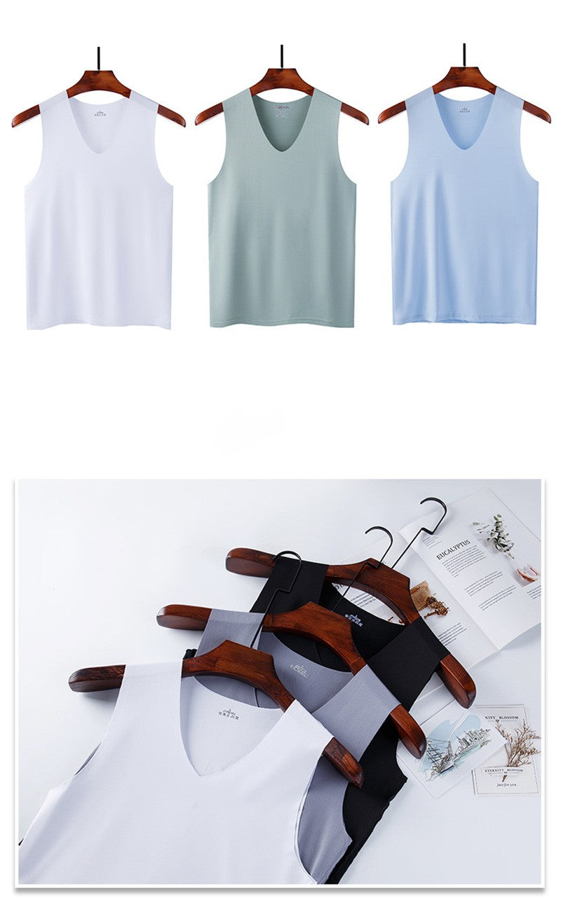 Summer Men's Non-Marking Ice Silk Undershirt Men's Slim Sports Fitness Cross-Body Bottoming Sleeveless Breathable Comfortable