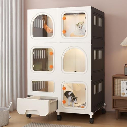Gaiola Grande para Gatos com Rodas para Varanda ou Uso Interno Construção em PVC Fácil de Limpar Inclui Caixa de Areia Tamanho B-71x46x110c