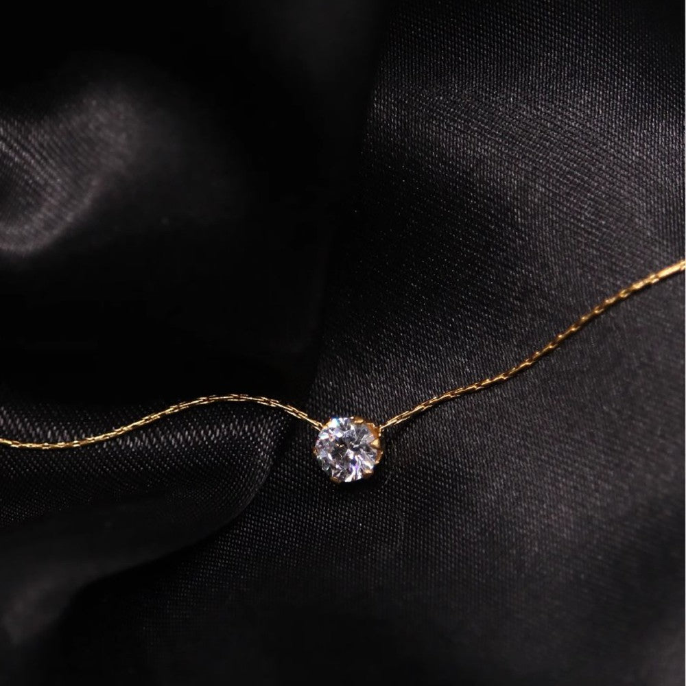 Colar Feminino Dourado Banhado a Ouro Aço Inoxidável Charm de Zircônia Delicado Minimalista Corrente Redonda de Zircônia Transparente Antiferrugem Joia