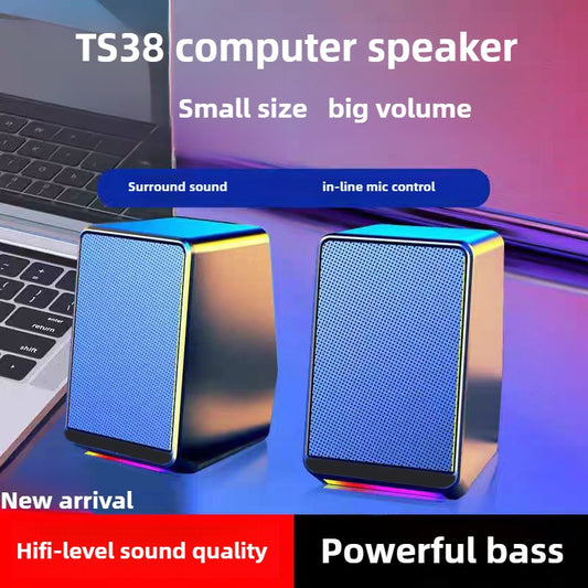 Mini Multimedia Computer Stereo Speakers LED Light TS38 Wired Gaming Sound Box with Subwoofer for Desktop Notebook TV Projector