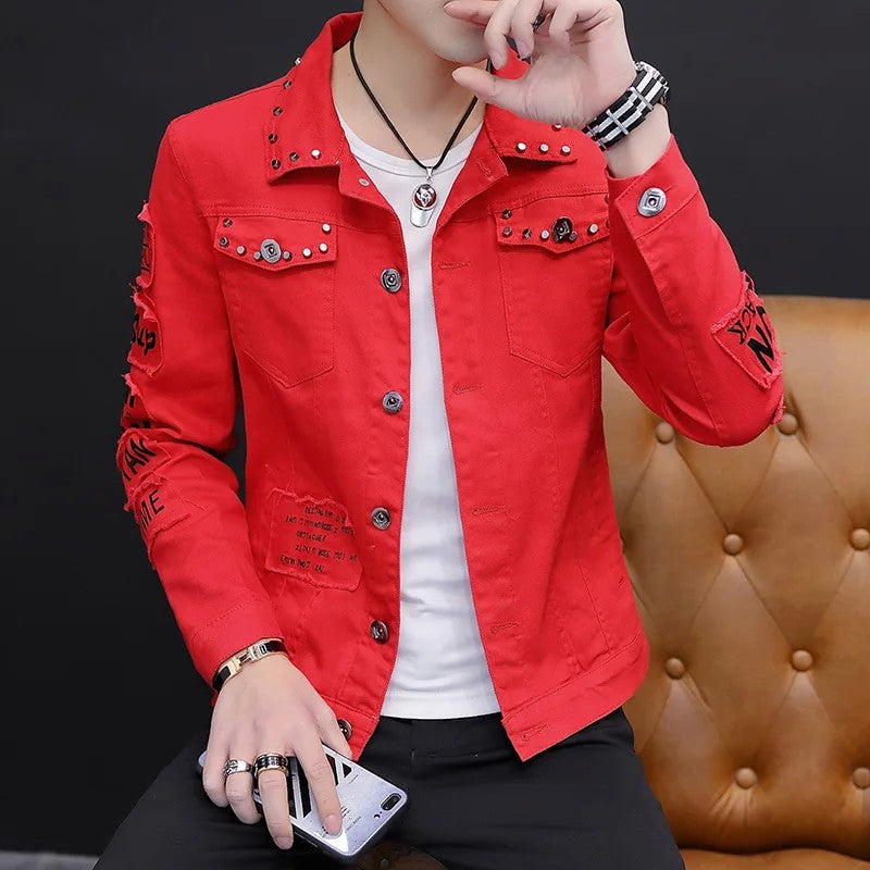 spring autumn New Men's Casual Cotton Denim Jacket Classic Style Fashion Slim Washed Retro Letter printing Jean Casual Coats