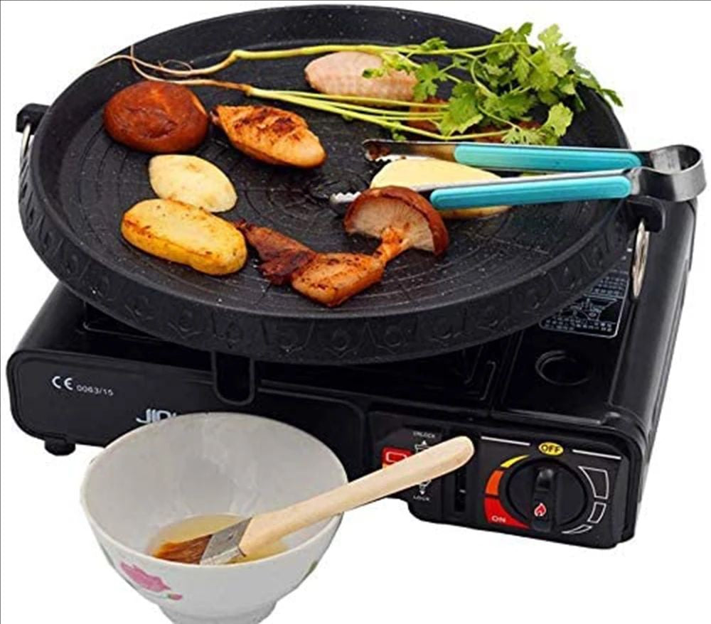 DEOUNY Korean BBQ Grill Pan with Maifan Stone Coated Surface Non-Stick Camping Frying Pan Portable BBQ Grill Plate for Outdoor