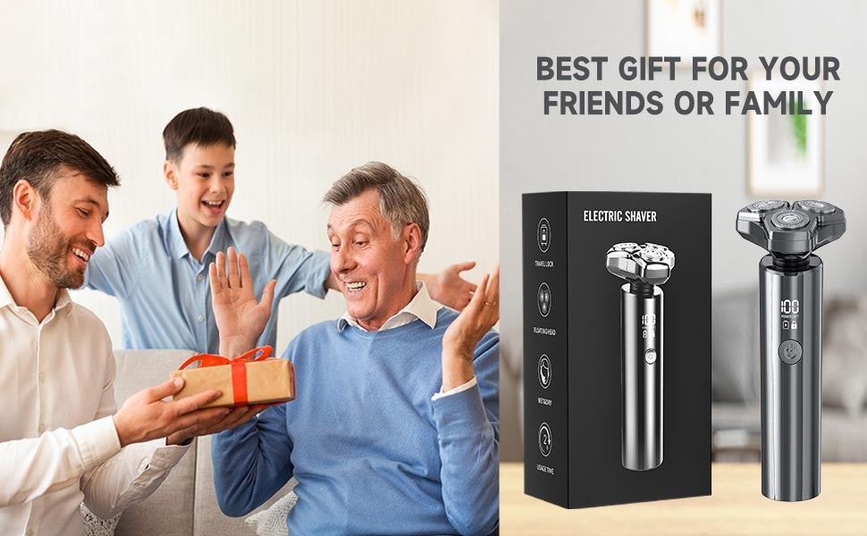 Electric Razor for Men Electric Shaver 3 Blade Rotary Shaving Machine Kit with Replacement Brush Trimmer Head