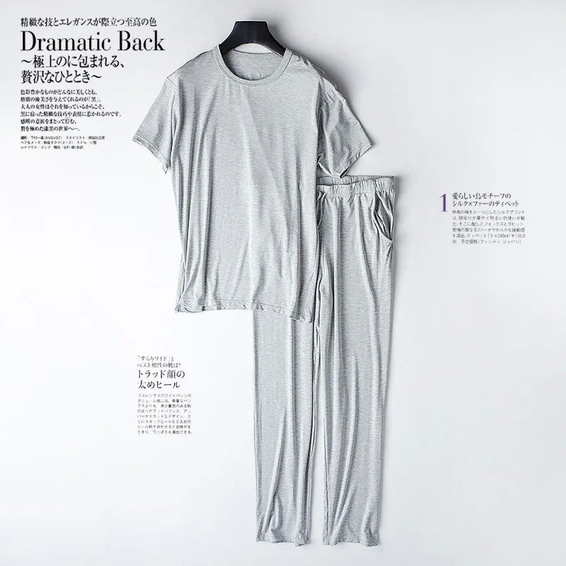 Men's spring and summer new modal pajamas two-piece short-sleeved trousers thin large size loose sports home wear suit sleepwear