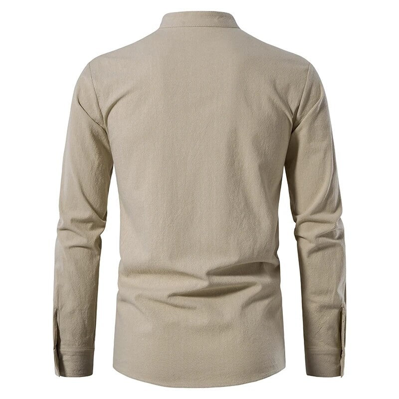 King Billion Men's Shirts Casual Men Cotton Linen Long Sleeve T-shirt Spring Autumn Vintage Shirt US Size Drawstring Neck