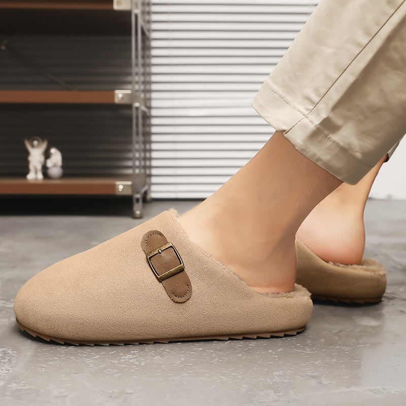 2025 New Unisex Winter Home Slippers Fashion Buckle Design Warm Fleece Lined Non - Slip Indoor Comfort Slippers New Arrival