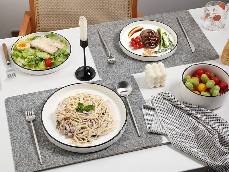 Porcelain Dinnerware Sets for 4, 12 Pieces Ceramic Plates and Bowls Set, Classic Modern Simple Kitchen Dinner Dining Ware Set, D