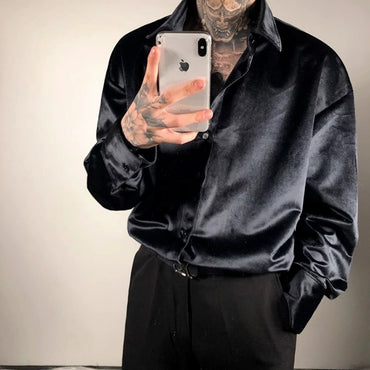 Vintage Polo Neck Simplicity Shirt Tops Spring Autumn New Long Sleeve Solid Youth Loose Trend Blouse Fashion Korean Men Clothing