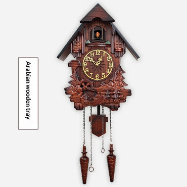 Wall Clock Hand Carved Solid Wood Cuckoo Musical Pendulum Silent Kids Room Home Decor Living Room Bedroom Clock Modern Design