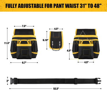XMSJ Men's magnetic tool belt, 26-pocket heavy-duty tool bag, magnetic gun holster nail detachable and adjustable waist bracket