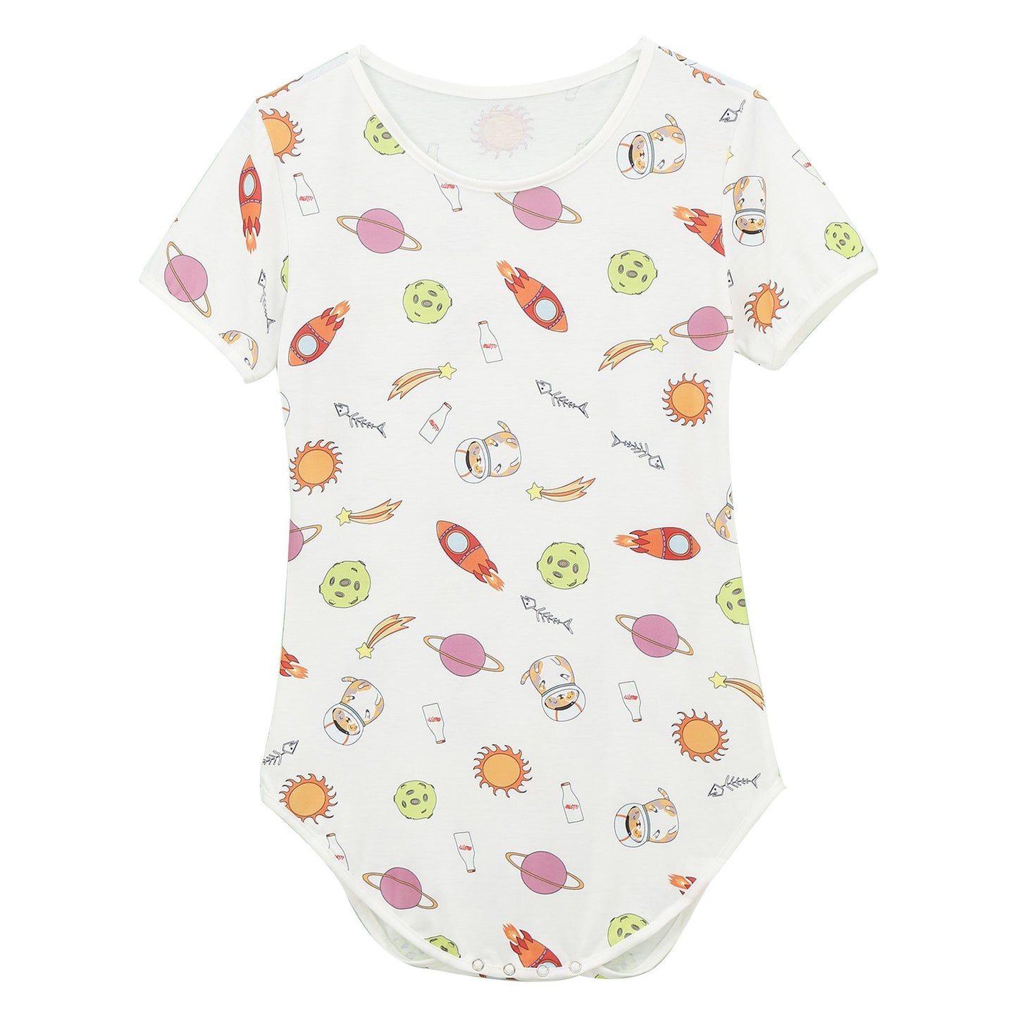 Mens Cute Cartoon Print Bodysuit Sissy Pajamas Short Sleeve Buttoned Crotch Diaper Rompers Gay Male Onesies Sleepwear Loungewear