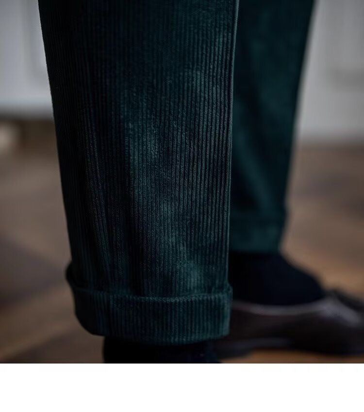 Italian Style Corduroy Naples Suit Pants Men High-waisted Adjustable Belt Straight Trousers Autumn England Business Casual Pant