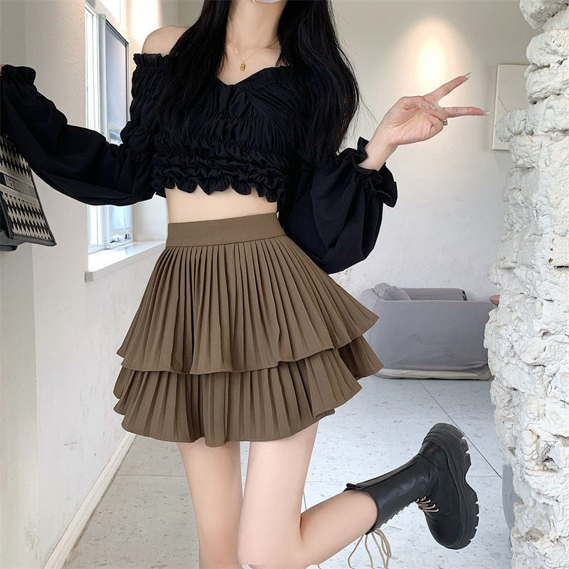 Mini Skirt Cute Sexy Balletcore Elastic High Waist Ball Gown Ruffle Patchwork Lo