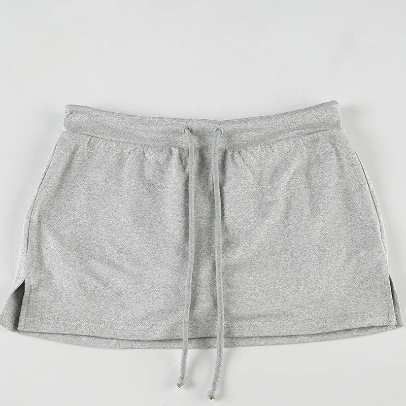 Solid Lace-up Mini Skirts Sexy American Retro Basic Vintage Casual Short Bottoms