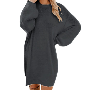 Women Winter Sweater Knit Crewneck Warm Long Sleeve O-Neck Casual Sweatshirts Dress Solid Color Oversized Basic Ladies Cloth