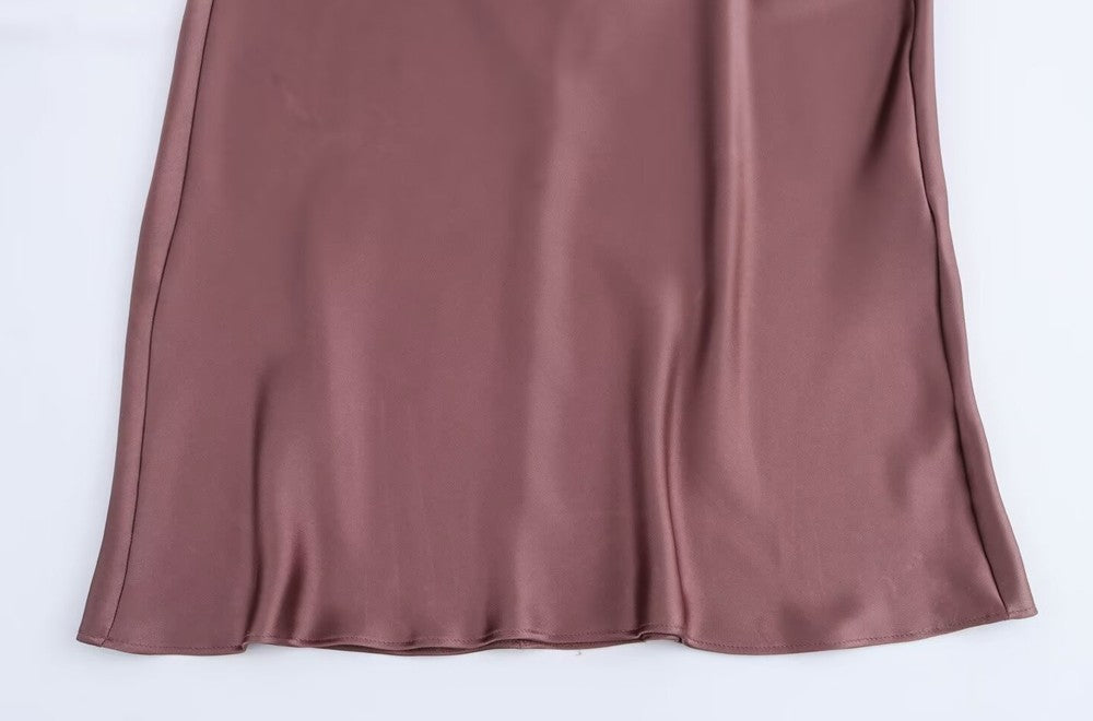 TRZA-Women's Satin Midi Dress, V Neck, Thin Straps, Backless, Female Dresses, Se