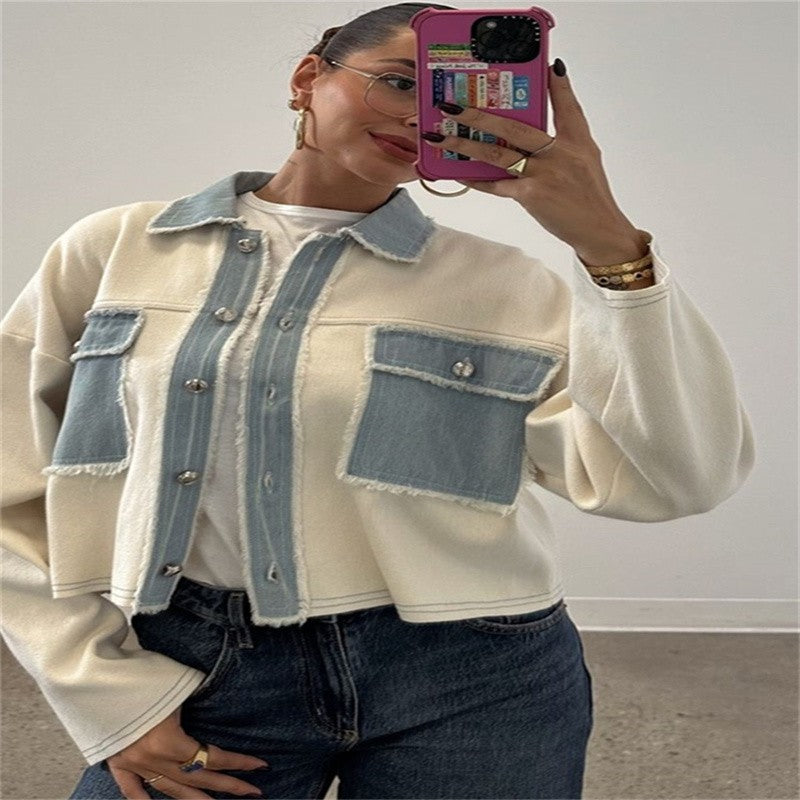 Women 's Jackets Laple Denim Patchwork Fringes Big Pockets Single Breasted Long Sleeve Coat Female 2025 Spring New Lady Outwears