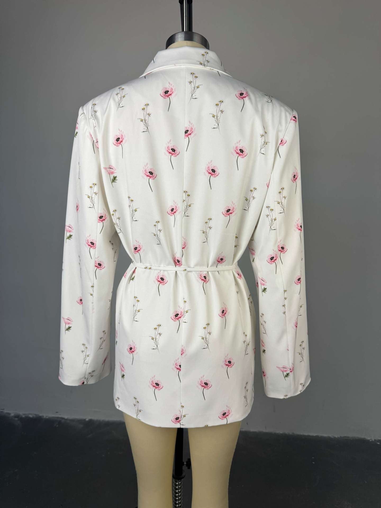 Women's 2025 Spring/Summer New Fashion Printed Loose Suit Collar Belted Waist - cinching Suit Jacket