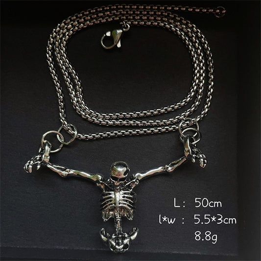 Punk Skull Necklace Captivity Skull Pendant Bicycle Rock Jewelry Gift For Men And Women Zinc No Gems