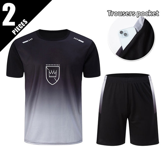 2-Piece Men's Summer Quick drying Sports Suit Loose And Breathable Short Sleeved T-shirt Running And Fitness Black Pocket Shorts